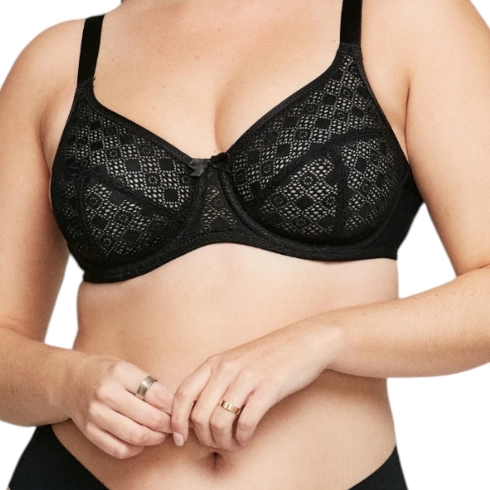 Glamorise NWOT Lace Comfort Wonderwire Black Bra Size 48H